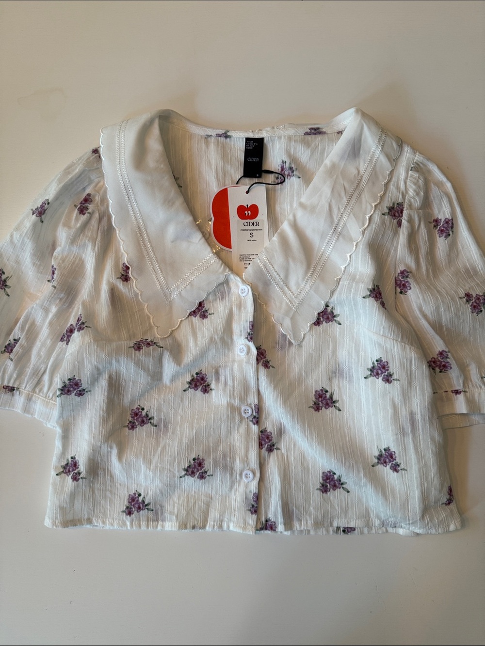 Cider White Blouse with Purple Floral Print